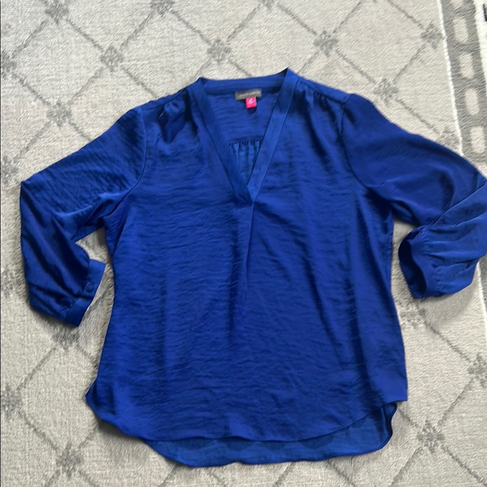 Vince Camuto Blue Cuffed Sleeve Blouse Relaxed Fit